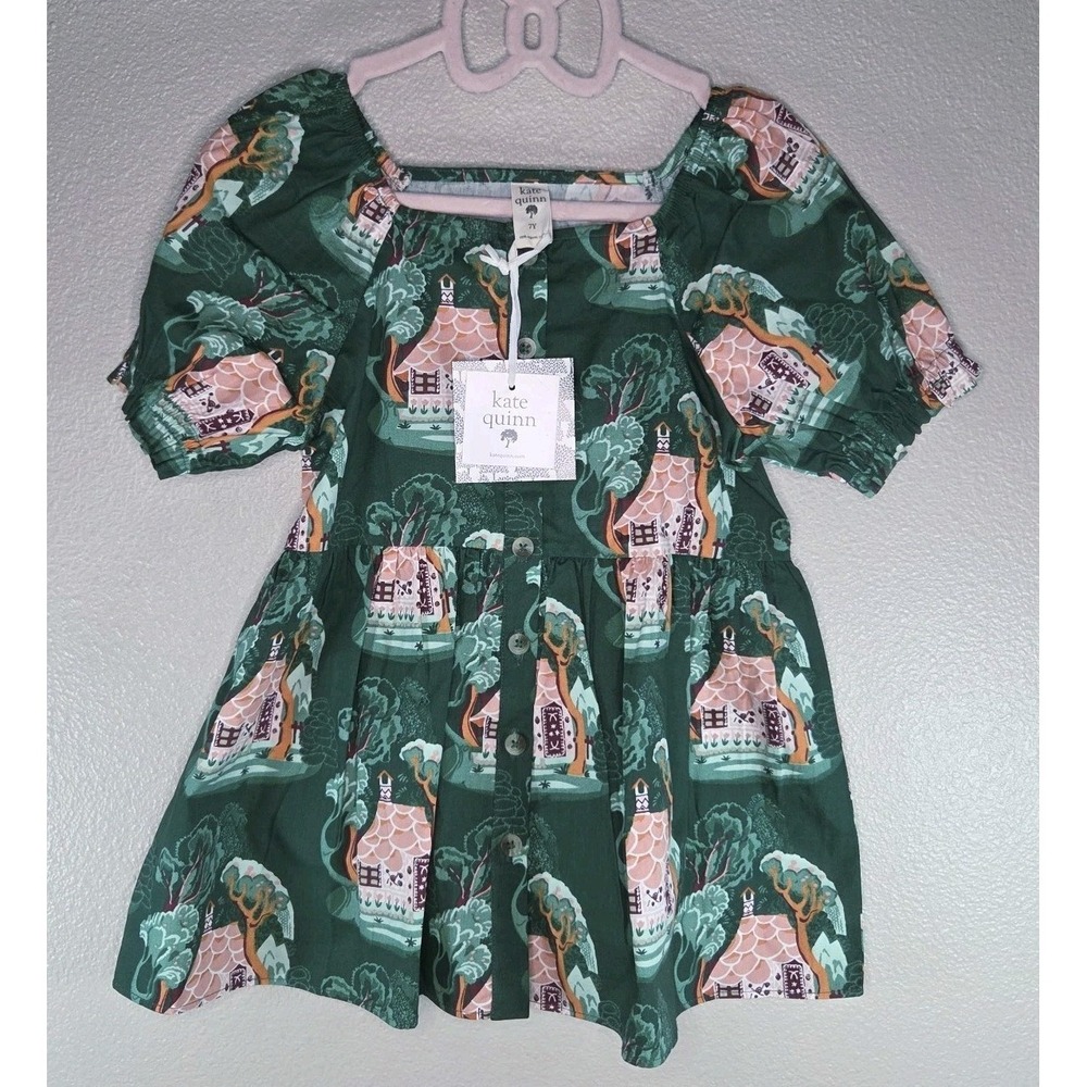 Kate Quinn Organic Cotton Cottage House Print Peplum Top 7Y NWT